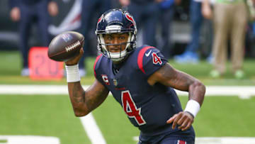 Dec 27, 2020; Houston, Texas, USA; Houston Texans quarterback Deshaun Watson (4) rolls out of the pocket against the Cincinnati Bengals during the third quarter at NRG Stadium. Mandatory Credit: Troy Taormina-USA TODAY Sports