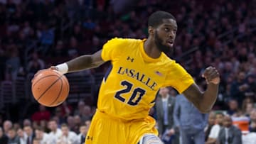 PHILADELPHIA, PA - DECEMBER 10: B.J. Johnson #20 of the La Salle Explorers controls the ball against the Villanova Wildcats at the Wells Fargo Center on December 10, 2017 in Philadelphia, Pennsylvania. (Photo by Mitchell Leff/Getty Images)