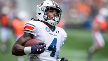 Auburn football running back Tank Bigsby (4) runs into the end zone for a touchdown during Auburn football A-Day spring game at Jordan-Hare Stadium in Auburn, Ala., on Saturday, April 17, 2021.