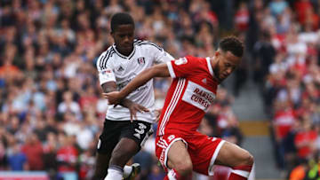 LONDON, ENGLAND - SEPTEMBER 23: Lewis Baker of Middlesbrough holds off the challenge of Ryan Sessegnon of Fulham during the Sky Bet Championship match between Fulham and Middlesbrough at Craven Cottage on September 23, 2017 in London, England. (Photo by Ker Robertson/Getty Images)