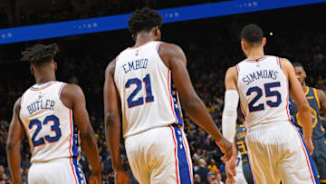 Jimmy Butler, Joel Embiid, Ben Simmons | Philadelphia 76ers (Photo by Noah Graham/NBAE via Getty Images)