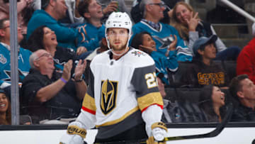 SAN JOSE, CA - SEPTEMBER 21: Shea Theodore #27 of the Vegas Golden Knights looks on during the game against the San Jose Sharks at SAP Center on September 21, 2017 in San Jose, California. (Photo by Rocky W. Widner/NHL/Getty Images)