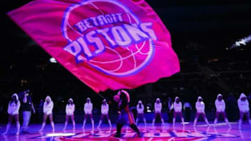 Jan 28, 2014; Auburn Hills, MI, USA; Detroit Pistons mascot Hooper pumps up the crowd before the game against the Orlando Magic at The Palace of Auburn Hills. Mandatory Credit: Rick Osentoski-USA TODAY Sports