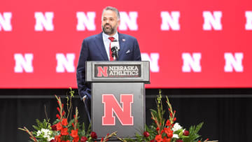 Nebraska Cornhuskers head coach Matt Rhule speaks (Steven Branscombe-USA TODAY Sports)