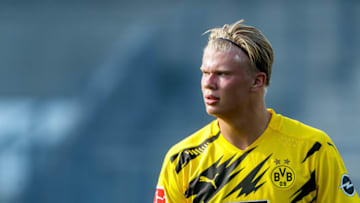 Erling Haaland of Borussia Dortmund looks on (Photo by Roland Krivec/DeFodi Images via Getty Images)