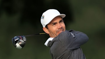 ST SIMONS ISLAND, GEORGIA - NOVEMBER 19: Camilo Villegas of Colombia hits his shot from the eighth tee during the first round of The RSM Classic at the Seaside Course at Sea Island Golf Club on November 19, 2020 in St Simons Island, Georgia. (Photo by Sam Greenwood/Getty Images)