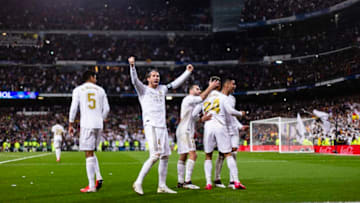 Real Madrid players celebrate against Barcelona. (Photo by Ricardo Nogueira/Eurasia Sport Images/Getty Images)