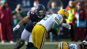 CHICAGO, IL - DECEMBER 16: Aaron Rodgers #12 of the Green Bay Packers is sacked by Khalil Mack #52 of the Chicago Bears in the first quarter at Soldier Field on December 16, 2018 in Chicago, Illinois. (Photo by Stacy Revere/Getty Images)