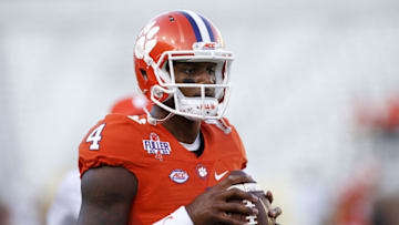 Sep 22, 2016; Atlanta, GA, USA; Clemson Tigers quarterback Deshaun Watson (4) prepares for a game against the Georgia Tech Yellow Jackets at Bobby Dodd Stadium. Mandatory Credit: Brett Davis-USA TODAY Sports