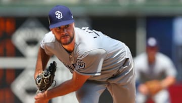 PHILADELPHIA, PA - AUGUST 18: Joey Lucchesi #37 of the San Diego Padres in action against the Philadelphia Phillies during a game at Citizens Bank Park on August 18, 2019 in Philadelphia, Pennsylvania. (Photo by Rich Schultz/Getty Images)