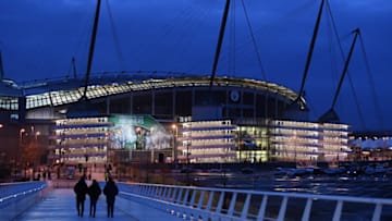 MANCHESTER, ENGLAND - MARCH 12: General view outside the stadium ahead of the UEFA Champions League Round of 16 Second Leg match between Manchester City v FC Schalke 04 at Etihad Stadium on March 12, 2019 in Manchester, England. (Photo by Stu Forster/Getty Images)