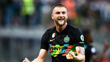 STADIO GIUSEPPE MEAZZA, MILAN, ITALY - 2021/09/18: Milan Skriniar of FC Internazionale celebrates after scoring a goal during the Serie A football match between FC Internazionale and Bologna FC. FC Internazionale won 6-1 over Bologna FC. (Photo by Nicolò Campo/LightRocket via Getty Images)