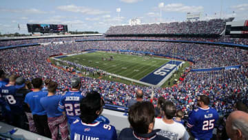 ORCHARD PARK, NY - SEPTEMBER 10: Fans stand during the national anthem before a game between the Buffalo Bills and New York Jets on September 10, 2017 at New Era Field in Orchard Park, New York. (Photo by Tom Szczerbowski/Getty Images)