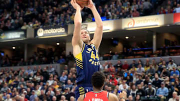 INDIANAPOLIS, INDIANA - JANUARY 23: Bojan Bogdanovic #44 of the Indiana Pacers shoots the ball against the Toronto Raptors at Bankers Life Fieldhouse on January 23, 2019 in Indianapolis, Indiana. (Photo by Andy Lyons/Getty Images)