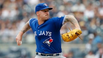 Sean Reid-Foley #54 of the Toronto Blue Jays pitches in the first inning against the New York Yankees at Yankee Stadium on August 18, 2018 in the Bronx borough of New York City. (Photo by Jim McIsaac/Getty Images)