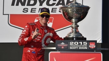Scott Dixon poses with his 2015 Verizon IndyCar Series championship trophy. Photo Credit: John Cote/Courtesy of IndyCar