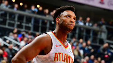 ATLANTA, GA - DECEMBER 19: Evan Turner #1 of the Atlanta Hawks looks on during the game against the Utah Jazz on December 19, 2019 at State Farm Arena in Atlanta, Georgia. NOTE TO USER: User expressly acknowledges and agrees that, by downloading and/or using this Photograph, user is consenting to the terms and conditions of the Getty Images License Agreement. Mandatory Copyright Notice: Copyright 2019 NBAE (Photo by Scott Cunningham/NBAE via Getty Images)