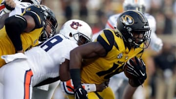 COLUMBIA, MO - SEPTEMBER 23: Running back Damarea Crockett #16 of the Missouri Tigers carries the ball during the game against the Auburn Tigers at Faurot Field/Memorial Stadium on September 23, 2017 in Columbia, Missouri. (Photo by Jamie Squire/Getty Images)