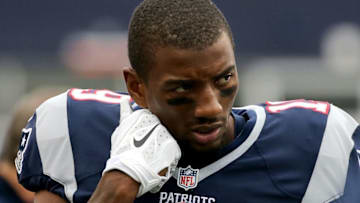 FOXBORO, MA - OCTOBER 02: Malcolm Mitchell #19 of the New England Patriots reacts from the sideline in the first half during a game with the Buffalo Bills at Gillette Stadium on October 2, 2016 in Foxboro, Massachusetts. He was involved with an altercation with Robert Blanton #26 of the Buffalo Bills before the start of their game. (Photo by Jim Rogash/Getty Images)