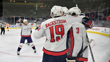 Nick Jensen, T.J. Oshie, Nicklas Backstrom, Washington Capitals Mandatory Credit: Eric Hartline-USA TODAY Sports