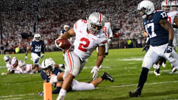 UNIVERSITY PARK, PA - SEPTEMBER 29: Ohio State Buckeyes Running Back J.K. Dobbins (2) runs with the ball and scores a touchdown during the second quarter the Ohio State Buckeyes versus the Penn State Nittany Lions game on September 29, 2018, at Beaver Stadium in University Park, PA. (Photo by Gregory Fisher/Icon Sportswire via Getty Images)