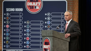 SECAUCUS, NJ - JUNE 4: Major League Baseball Commissioner Robert D. Manfred Jr. during the 2018 Major League Baseball Draft at Studio 42 at the MLB Network on Monday, June 4, 2018 in Secaucus, New Jersey. (Photo by Mary DeCicco/MLB Photos via Getty Images)