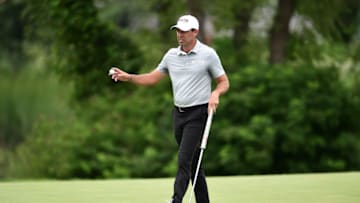 BLAINE, MINNESOTA - JULY 25: Charl Schwartzel of South Africa reacts after a birdie putt on the first green during the third round of the 3M Open on July 25, 2020 at TPC Twin Cities in Blaine, Minnesota. (Photo by Stacy Revere/Getty Images)