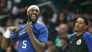 LOS ANGELES, CA - MARCH 31: Montrezl Harrell #5 of the LA Clippers shares a laugh with Lou Williams #23 of the LA Clippers against the Memphis Grizzlies on March 31, 2019 at STAPLES Center in Los Angeles, California. NOTE TO USER: User expressly acknowledges and agrees that, by downloading and/or using this Photograph, user is consenting to the terms and conditions of the Getty Images License Agreement. Mandatory Copyright Notice: Copyright 2019 NBAE (Photo by Chris Elise/NBAE via Getty Images)