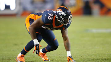 Oct 19, 2014; Denver, CO, USA; Denver Broncos defensive end Quanterus Smith (93) during the game against the San Francisco 49ers at Sports Authority Field at Mile High. Mandatory Credit: Chris Humphreys-USA TODAY Sports