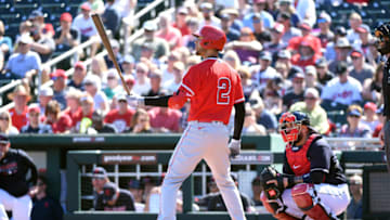 GOODYEAR, ARIZONA - MARCH 03: Andrelton Simmons #2 of the Los Angeles Angels gets ready in the batters box against the Cleveland Indians during a spring training game at Goodyear Ballpark on March 03, 2020 in Goodyear, Arizona. (Photo by Norm Hall/Getty Images)