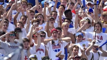 Aug 29, 2015; Hyattsville, MD, USA; DeMatha Stags fans cheer during a high school football game between the DeMatha Stags and the Miami Central Rockets at Prince George