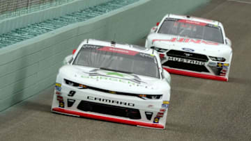 HOMESTEAD, FL - NOVEMBER 16: Tyler Reddick, driver of the #9 BurgerFi Chevrolet, races Cole Custer, driver of the #00 Autodesk Ford, during practice for the NASCAR XFINITY Series Ford EcoBoost 300 at Homestead-Miami Speedway on November 16, 2018 in Homestead, Florida. (Photo by Robert Laberge/Getty Images)