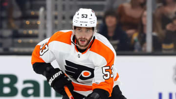 BOSTON, MASSACHUSETTS - SEPTEMBER 23: Shayne Gostisbehere #53 of the Philadelphia Flyers skates during the second period of the preseason game between the Philadelphia Flyers and the Boston Bruins at TD Garden on September 23, 2019 in Boston, Massachusetts. (Photo by Maddie Meyer/Getty Images)