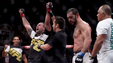 RIO DE JANEIRO, BRAZIL - AUGUST 01: Mauricio Rua of Brazil (red) defeats Antonio Rogerio Nogueira of Brazi (blue)l in their light heavyweight bout during the UFC 190 Rousey v Correia at HSBC Arenaon August 1, 2015 in Rio de Janeiro, Brazil. (Photo by Matthew Stockman/Getty Images)