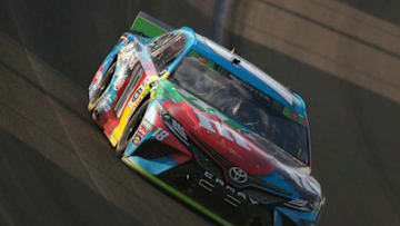 LAS VEGAS, NEVADA - SEPTEMBER 15: Kyle Busch, driver of the #18 M&M's Hazelnut Toyota, races during the Monster Energy NASCAR Cup Series South Point 400 at Las Vegas Motor Speedway on September 15, 2019 in Las Vegas, Nevada. (Photo by Jonathan Ferrey/Getty Images)