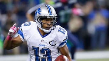 TJ Jones #13 of the Detroit Lions runs with the ball during a football game Seattle Seahawks at CenturyLink Field. (Photo by Stephen Brashear/Getty Images)