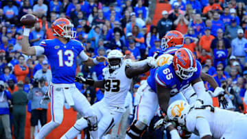 GAINESVILLE, FL - NOVEMBER 03: Feleipe Franks #13 of the Florida Gators attempts a pass during the game against the Missouri Tigers at Ben Hill Griffin Stadium on November 3, 2018 in Gainesville, Florida. (Photo by Sam Greenwood/Getty Images)