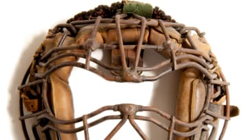 UNDATED: Vintage Baseball Catcher's Mask. Early 1920's catcher's mask features unique beaded welds with goggle eyes and classic spitter design. (Photo by John Kanuit/Sports Studio Photos/Getty Images)