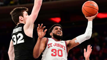 NEW YORK, NEW YORK - FEBRUARY 17: LJ Figueroa #30 of the St. John's basketball team attempts a shot against the Xavier Musketeers at Madison Square Garden on February 17, 2020 in New York City. (Photo by Steven Ryan/Getty Images)