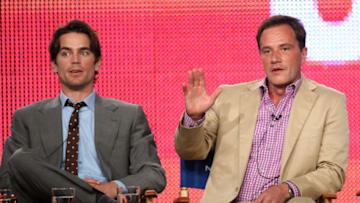PASADENA, CA - AUGUST 05: Actors Matt Bomer (L) and Tim DeKay of the television show "White Collar" speak during the NBC Universal Network portion of the 2009 Summer Television Critics Association Press Tour at The Langham Huntington Hotel & Spa on August 5, 2009 in Pasadena, California. (Photo by Frederick M. Brown/Getty Images)