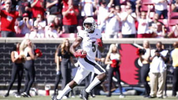 LOUISVILLE, KENTUCKY - OCTOBER 05: Seth Dawkins #5 of the Louisville Cardinals runs the ball in for a touchdown in the game against the Boston College Eagles at Cardinal Stadium on October 05, 2019 in Louisville, Kentucky. (Photo by Justin Casterline/Getty Images)