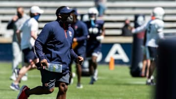 Auburn football defensive coordinator Derek Mason during an open football practice at Jordan-Hare Stadium in Auburn, Ala., on Saturday, March 20, 2021.