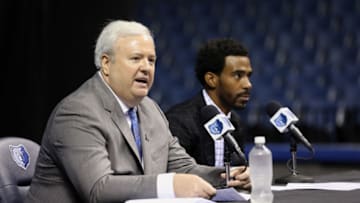 MEMPHIS, TN - JULY 14: General Manager Chris Wallace of the Memphis Grizzlies addresses the media on July 14, 2016 at FedExForum in Memphis, Tennessee. NOTE TO USER: User expressly acknowledges and agrees that, by downloading and or using this photograph, User is consenting to the terms and conditions of the Getty Images License Agreement. Mandatory Copyright Notice: Copyright 2016 NBAE (Photo by Joe Murphy/NBAE via Getty Images)