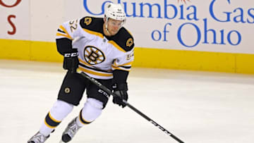 Oct 6, 2016; Columbus, OH, USA; Boston Bruins center Sean Kuraly (52) against the Columbus Blue Jackets during a preseason hockey game at Nationwide Arena. The Bruins won 2-1. Mandatory Credit: Aaron Doster-USA TODAY Sports