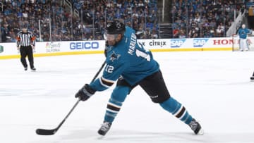 SAN JOSE, CA - APRIL 22: Patrick Marleau #12 of the San Jose Sharks shoots the puck against the Edmonton Oilers in Game Six of the Western Conference First Round during the 2017 NHL Stanley Cup Playoffs at SAP Center on April 22, 2017 in San Jose, California. (Photo by Rocky W. Widner/NHL/Getty Images)