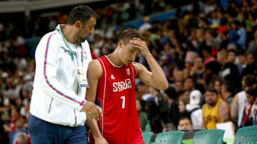 RIO DE JANEIRO, BRAZIL - AUGUST 12: Serbian Olympic Committee President Vlade Divac talks to Bogdan Bogdanovic