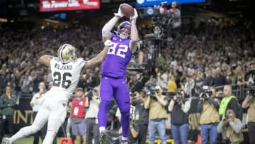 New Orleans, LA January 5: Minnesota Vikings tight end Kyle Rudolph caught the winning touchdown over New Orleans Saints cornerback P.J. Williams in overtime. (Photo by Elizabeth Flores /Star Tribune via Getty Images)