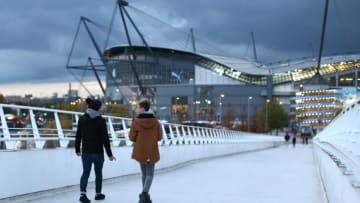 MANCHESTER, ENGLAND - OCTOBER 22: Fans are seen on their way to the stadium prior to the UEFA Champions League group C match between Manchester City and Atalanta at Etihad Stadium on October 22, 2019 in Manchester, United Kingdom. (Photo by Jan Kruger/Getty Images)