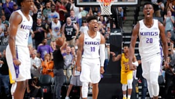 SALT LAKE CITY - JULY 2: Frank Mason III #10 of the Sacramento Kings reacts during the 2018 Summer League at the Golden 1 Center on July 2, 2018 in Sacramento, California. NOTE TO USER: User expressly acknowledges and agrees that, by downloading and or using this photograph, User is consenting to the terms and conditions of the Getty Images License Agreement. Mandatory Copyright Notice: Copyright 2018 NBAE (Photo by Rocky Widner/NBAE via Getty Images)