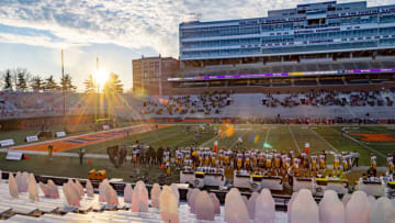 Dec 5, 2020; Champaign, Illinois, USA; A general view during the first half in a game between the Illinois Fighting Illini and the Iowa Hawkeyes at Memorial Stadium. Mandatory Credit: Patrick Gorski-USA TODAY Sports